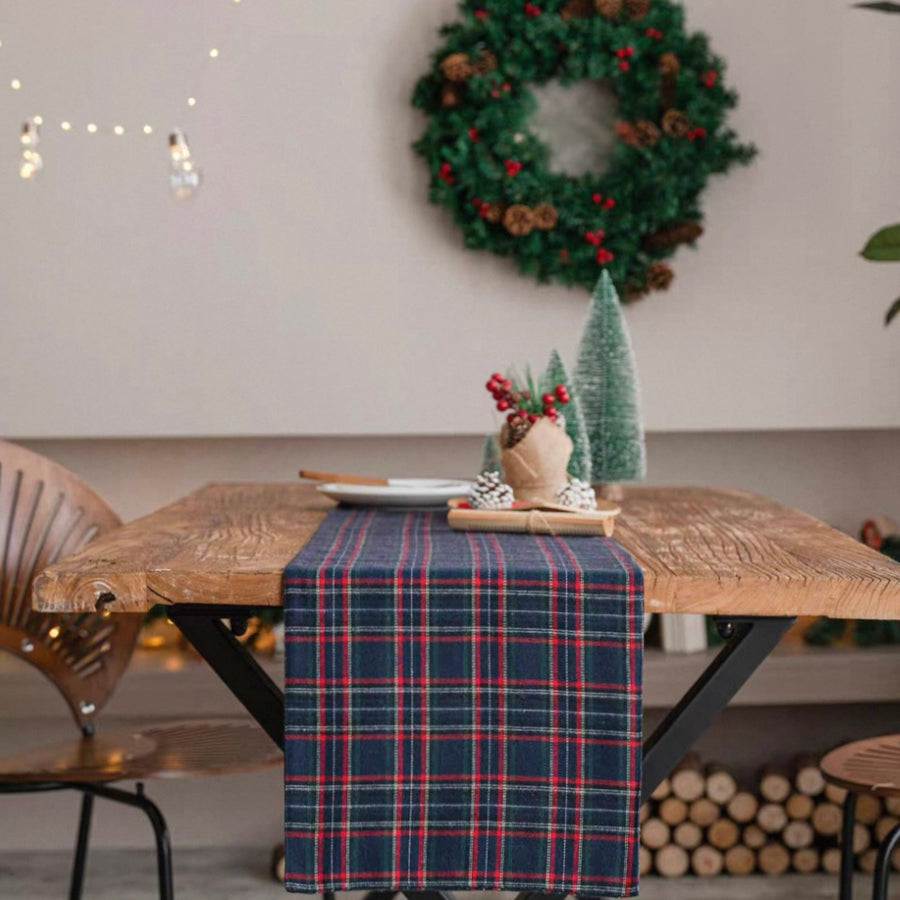 Christmas Tartan Table Runner - Navy