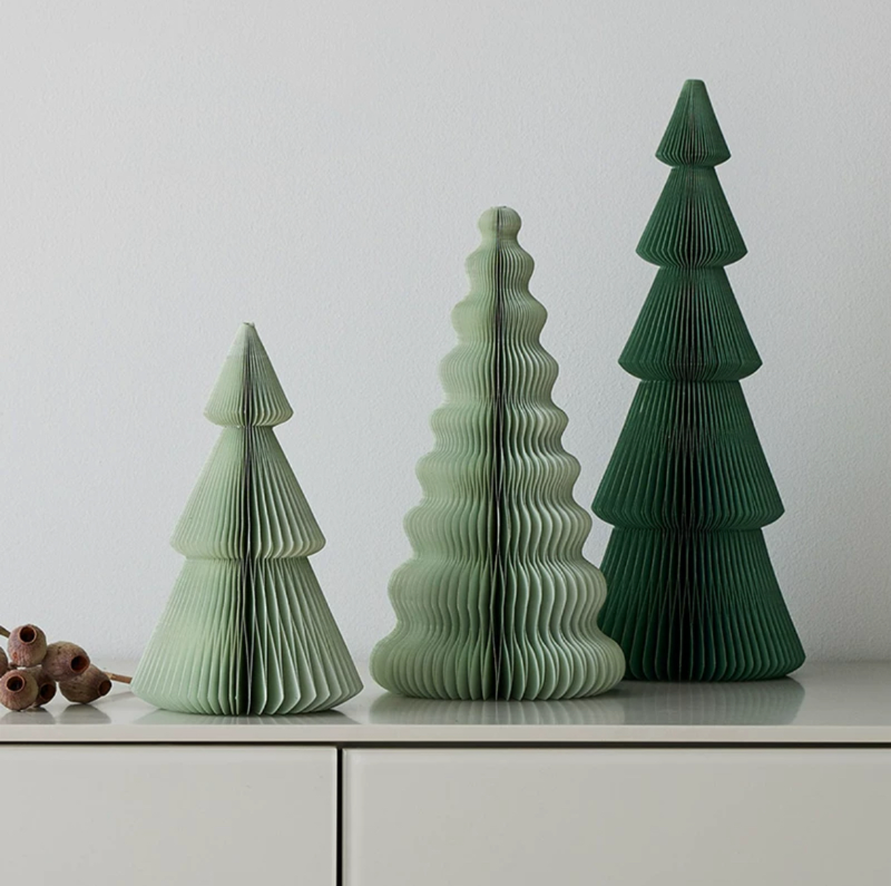 Tonal Green Set of Three Decorative Paper Tabletop Trees