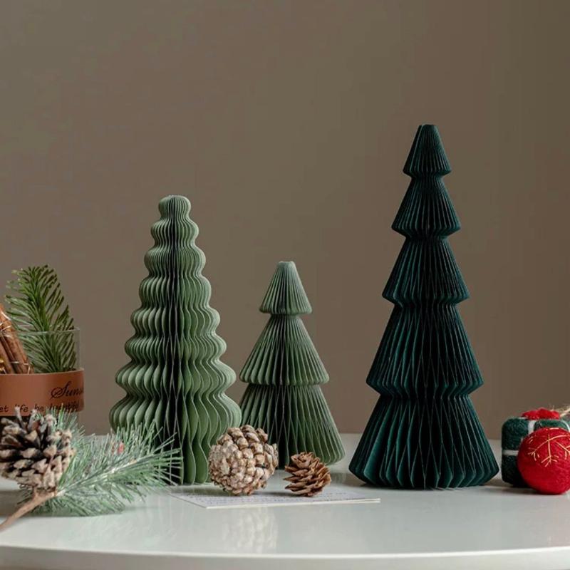 Tonal Green Set of Three Decorative Paper Tabletop Trees